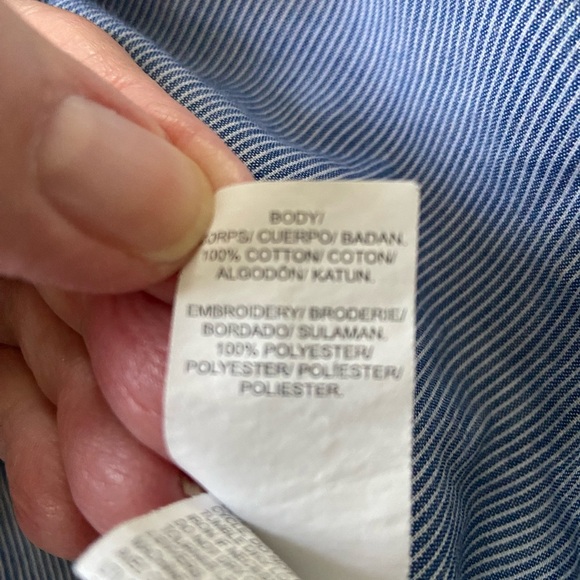 Lucky Brand Embroidered Floral Blue and White Pinstripe Button Down Shirt Size S - Picture 6 of 15